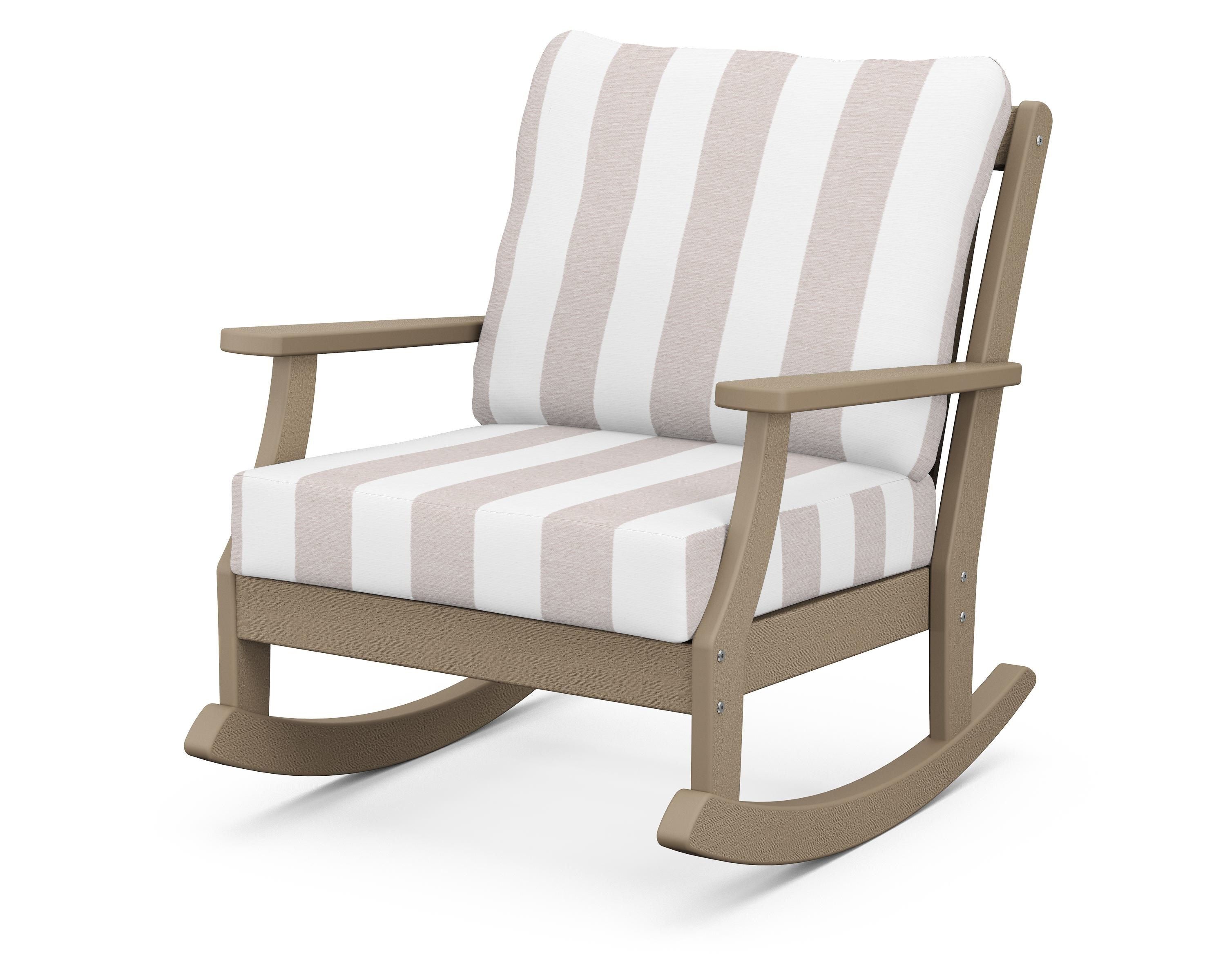 POLYWOOD® Braxton Deep Seating Rocking Chair in Vintage Sahara / Cabana Stripe Dune Burlap