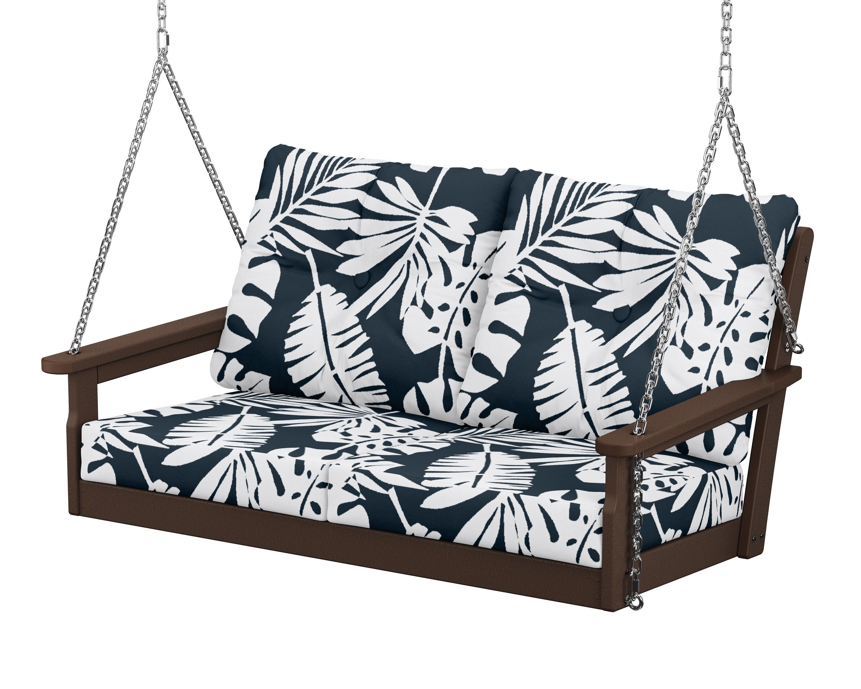 POLYWOOD® Vineyard Deep Seating Swing in Mahogany / Leaf Marine Indigo