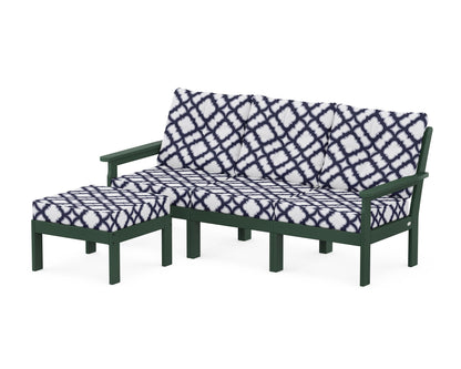 POLYWOOD® Vineyard 4-Piece Sectional with Ottoman in Green / Trellis Navy