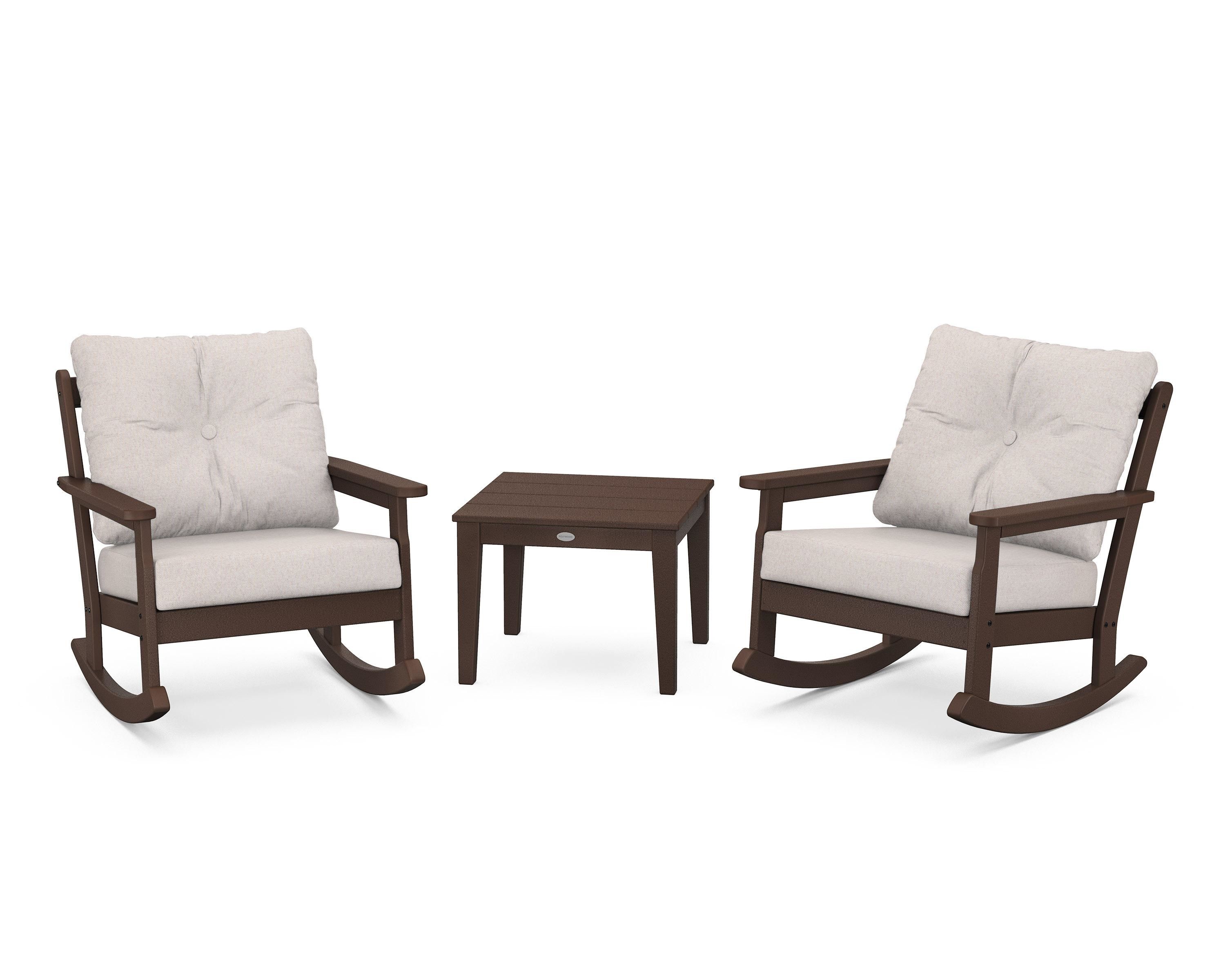 POLYWOOD® Vineyard 3-Piece Deep Seating Rocker Set in Mahogany / Dune Burlap