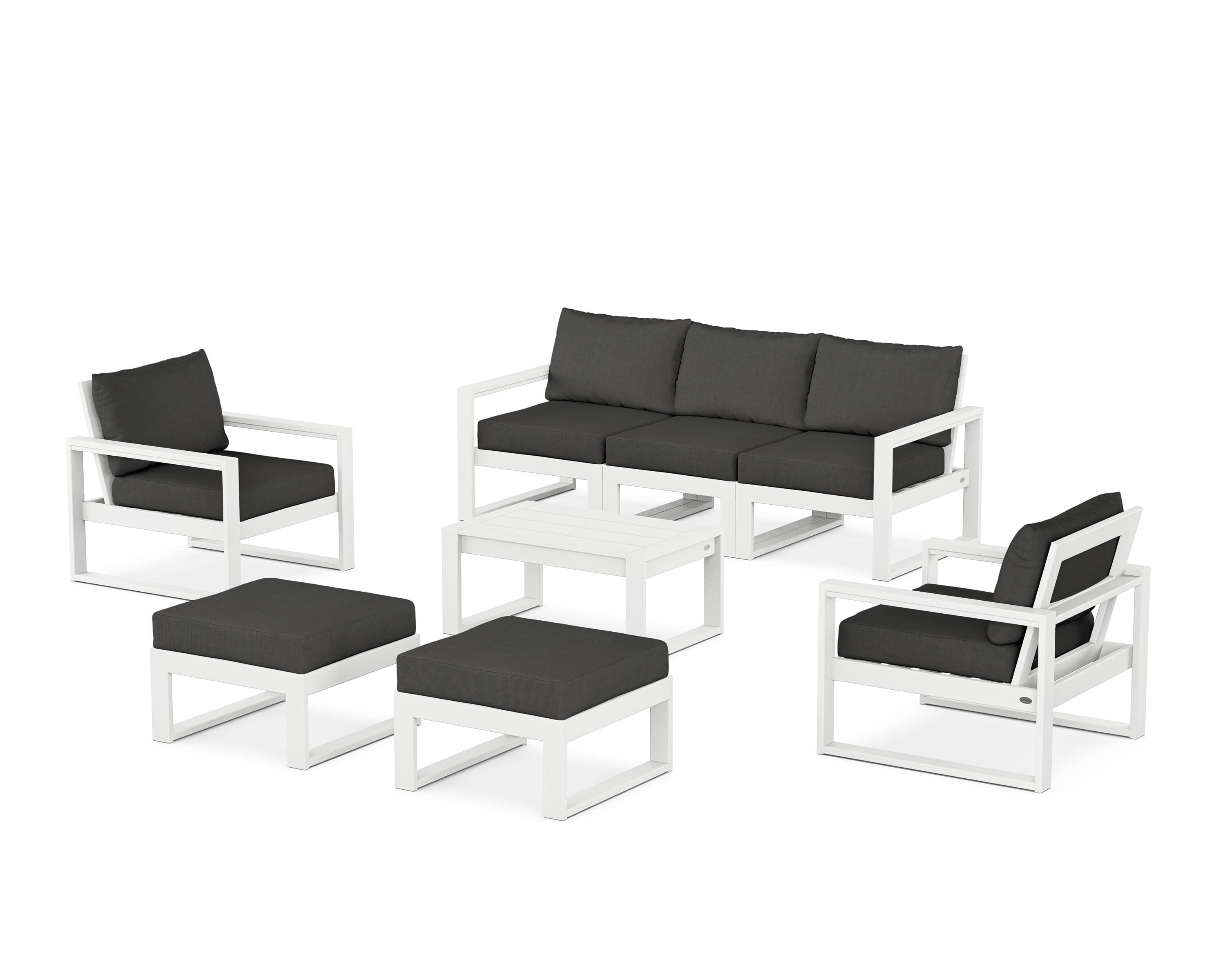 POLYWOOD® EDGE Sectional 8-Piece Lounge Sofa Set in White / Spectrum Carbon