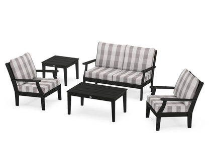 POLYWOOD® Braxton 5-Piece Deep Seating Set in Black / Buffalo Plaid Grey Mist