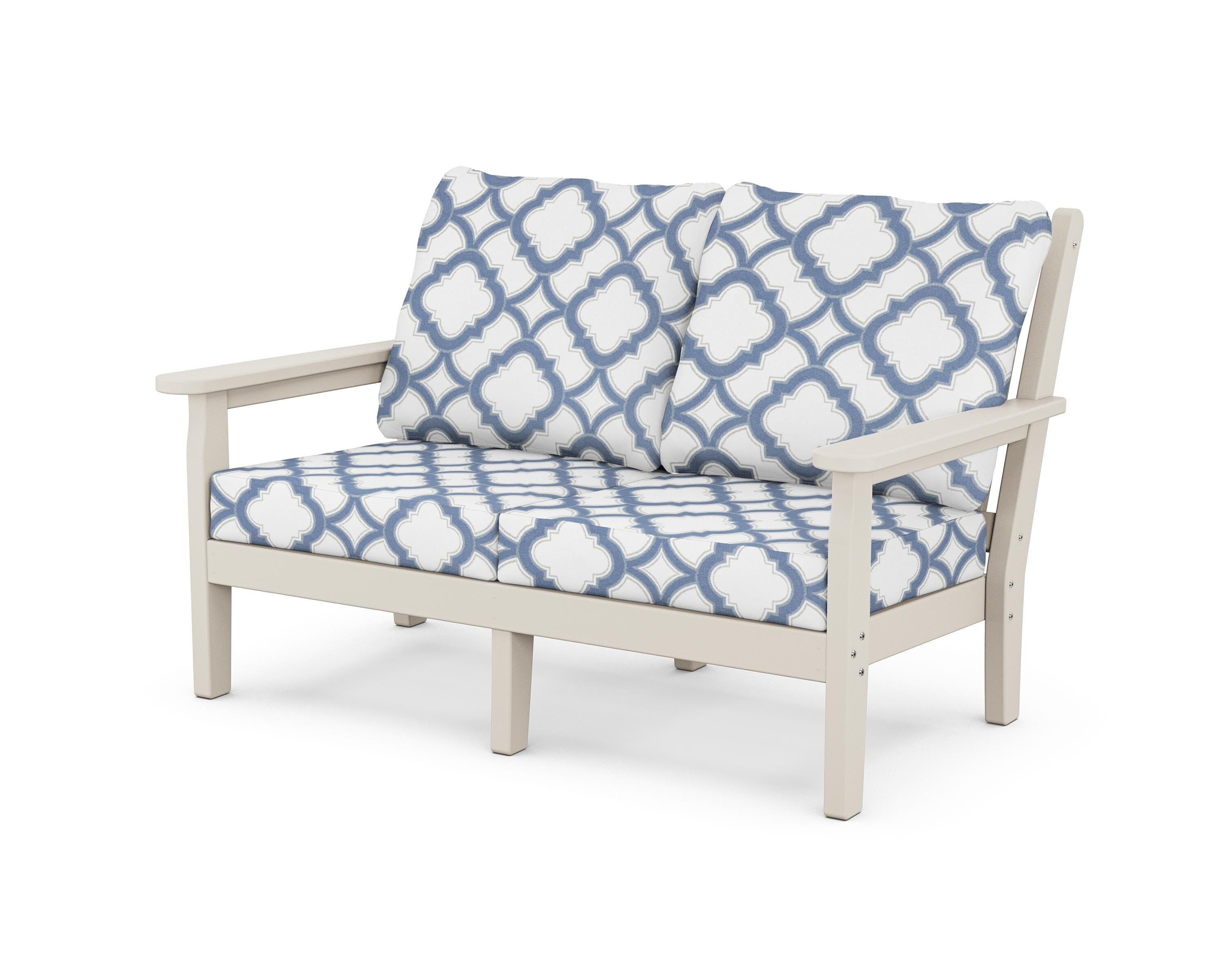 POLYWOOD® Chippendale Deep Seating Loveseat in Sand / Trellis Sky Blue