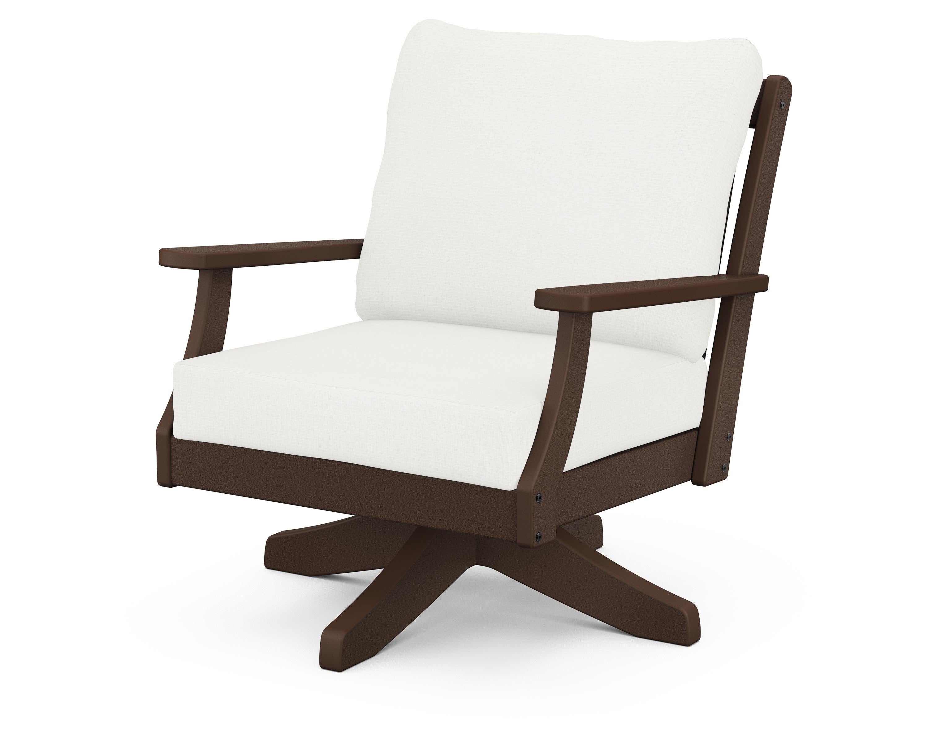 POLYWOOD® Braxton Deep Seating Swivel Chair in Mahogany / Natural Linen