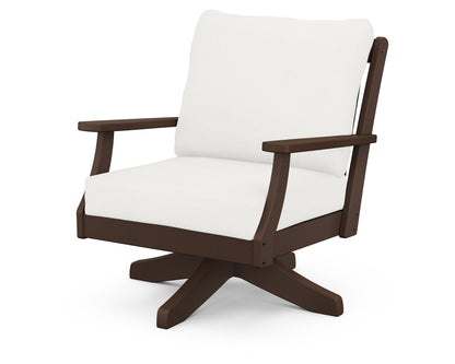 POLYWOOD® Braxton Deep Seating Swivel Chair in Mahogany / Natural Linen