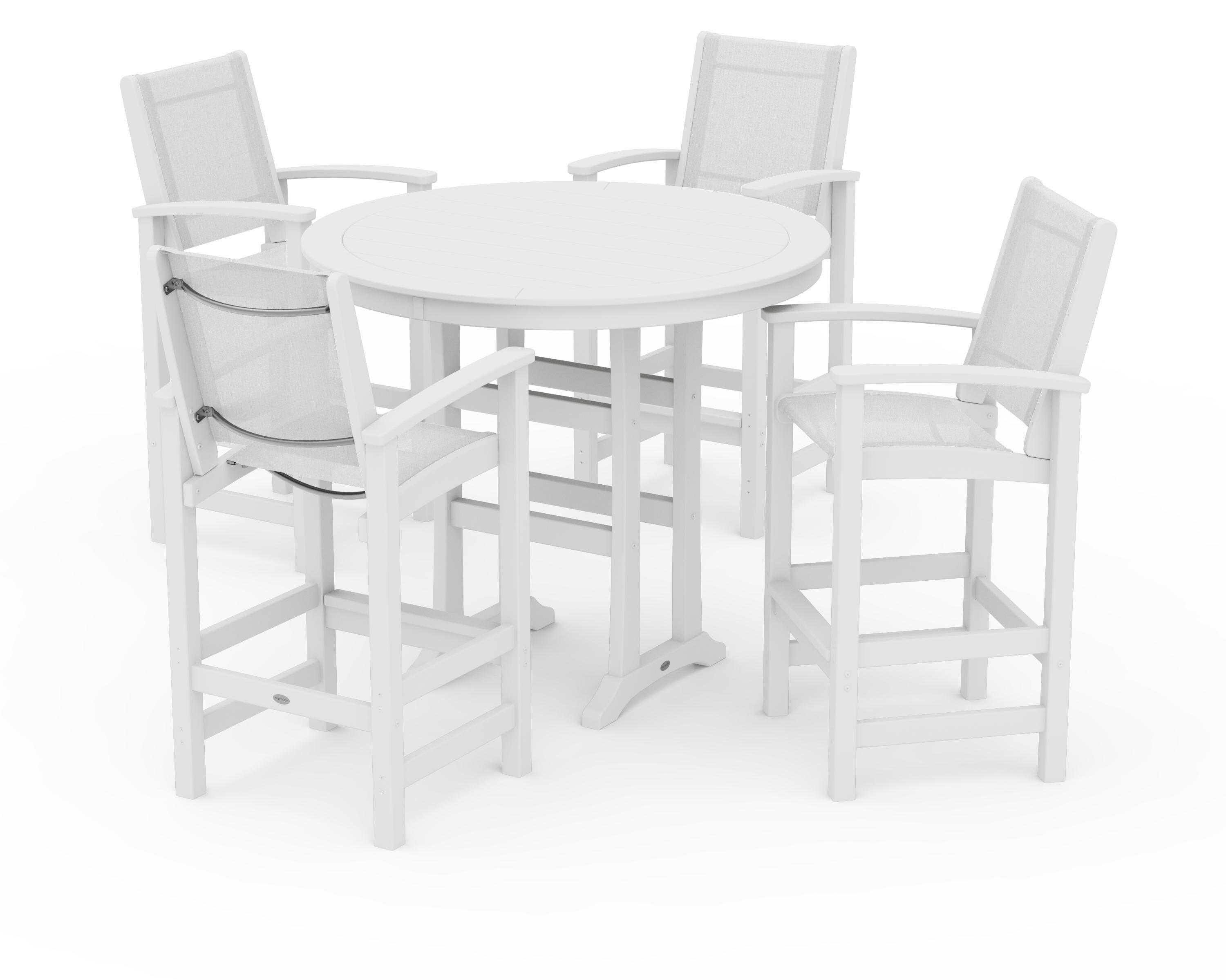 POLYWOOD® Coastal 5-Piece Nautical Trestle Bar Set in White / White Sling