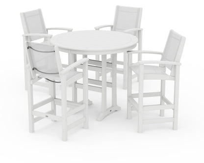POLYWOOD® Coastal 5-Piece Nautical Trestle Bar Set in White / White Sling