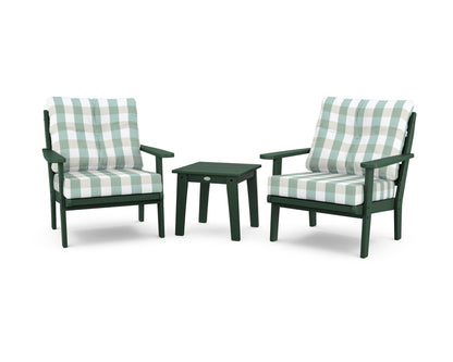 POLYWOOD® Lakeside 3-Piece Deep Seating Chair Set in Green / Buffalo Plaid Glacier Spa