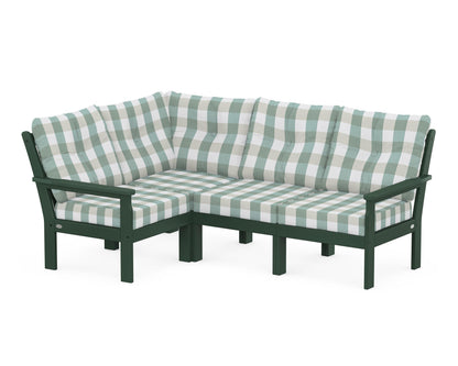 POLYWOOD® Vineyard 4-Piece Sectional in Green / Buffalo Plaid Glacier Spa