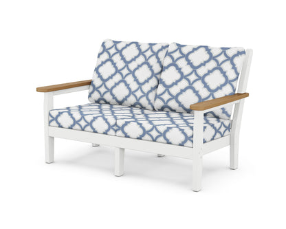 POLYWOOD® Chippendale Deep Seating Loveseat in White / Natural / Trellis Sky Blue