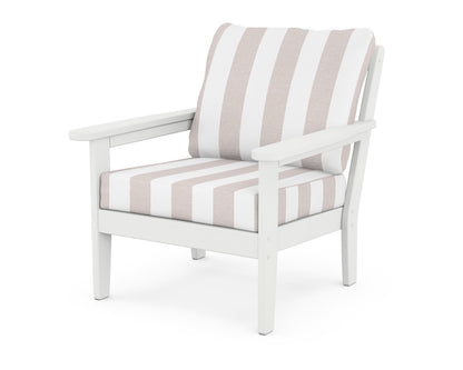 Country Living Cottage Deep Seating Chair in White / Cabana Stripe Dune Burlap