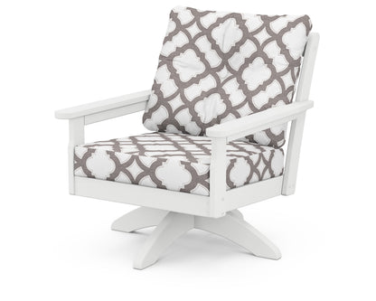 POLYWOOD® Vineyard Deep Seating Swivel Chair in White / Trellis Grey Mist