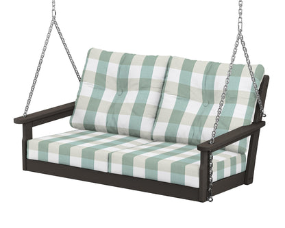 POLYWOOD® Vineyard Deep Seating Swing in Vintage Coffee / Buffalo Plaid Glacier Spa