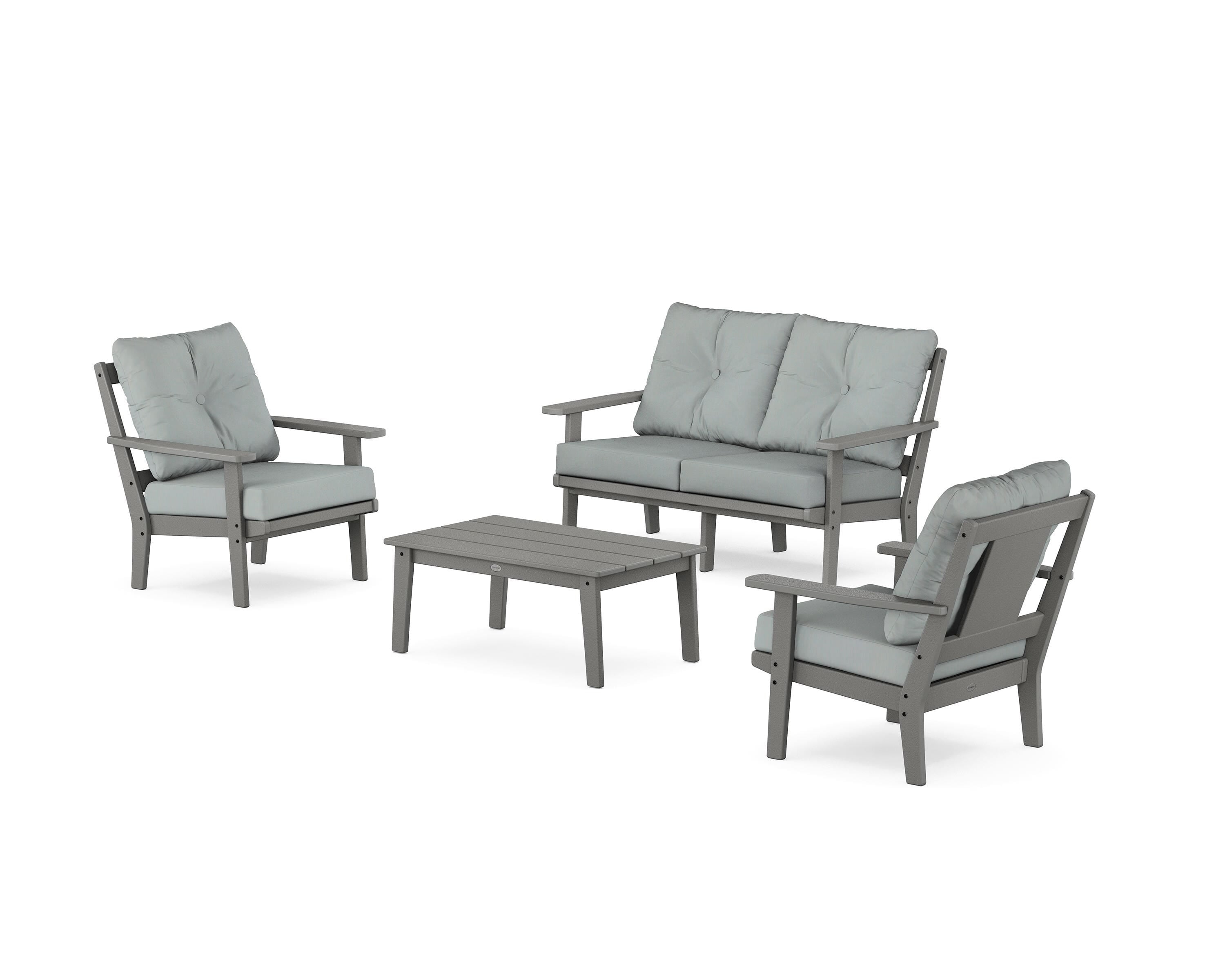 POLYWOOD® Prairie 4-Piece Deep Seating Set with Loveseat in Slate Grey / Spa