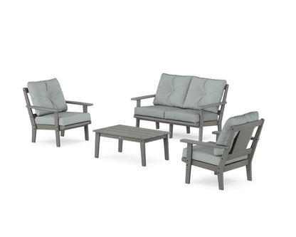 POLYWOOD® Prairie 4-Piece Deep Seating Set with Loveseat in Slate Grey / Spa