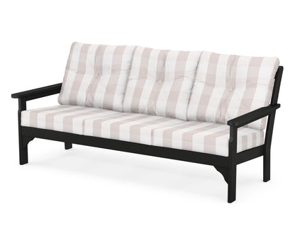 POLYWOOD® Vineyard Deep Seating Sofa in Black / Buffalo Plaid Dune Burlap