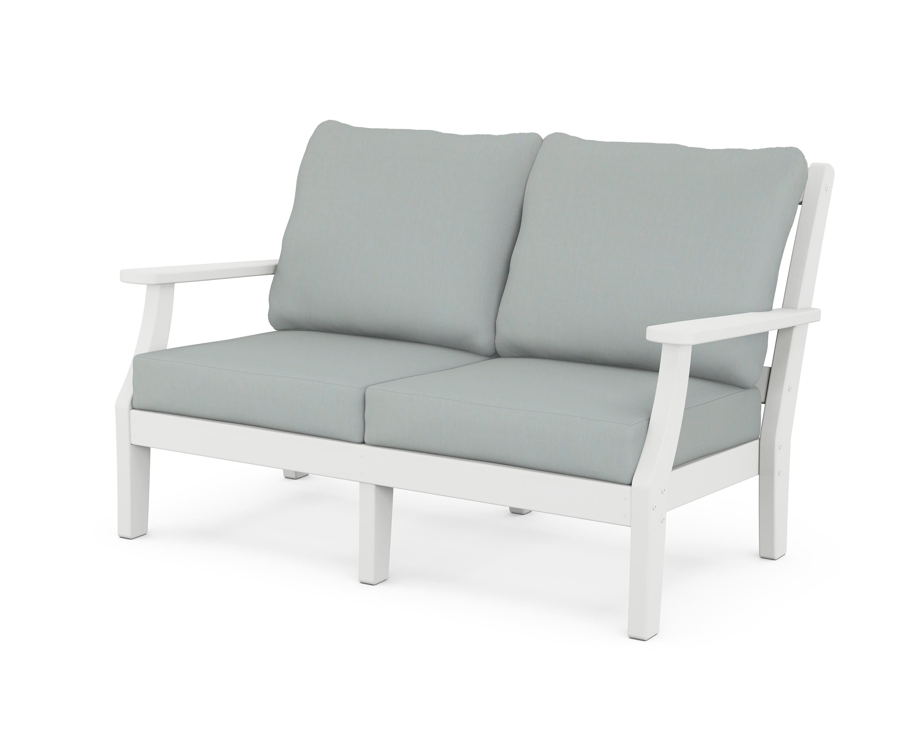 Martha Stewart by POLYWOOD® Chinoiserie Deep Seating Loveseat in White / Spa