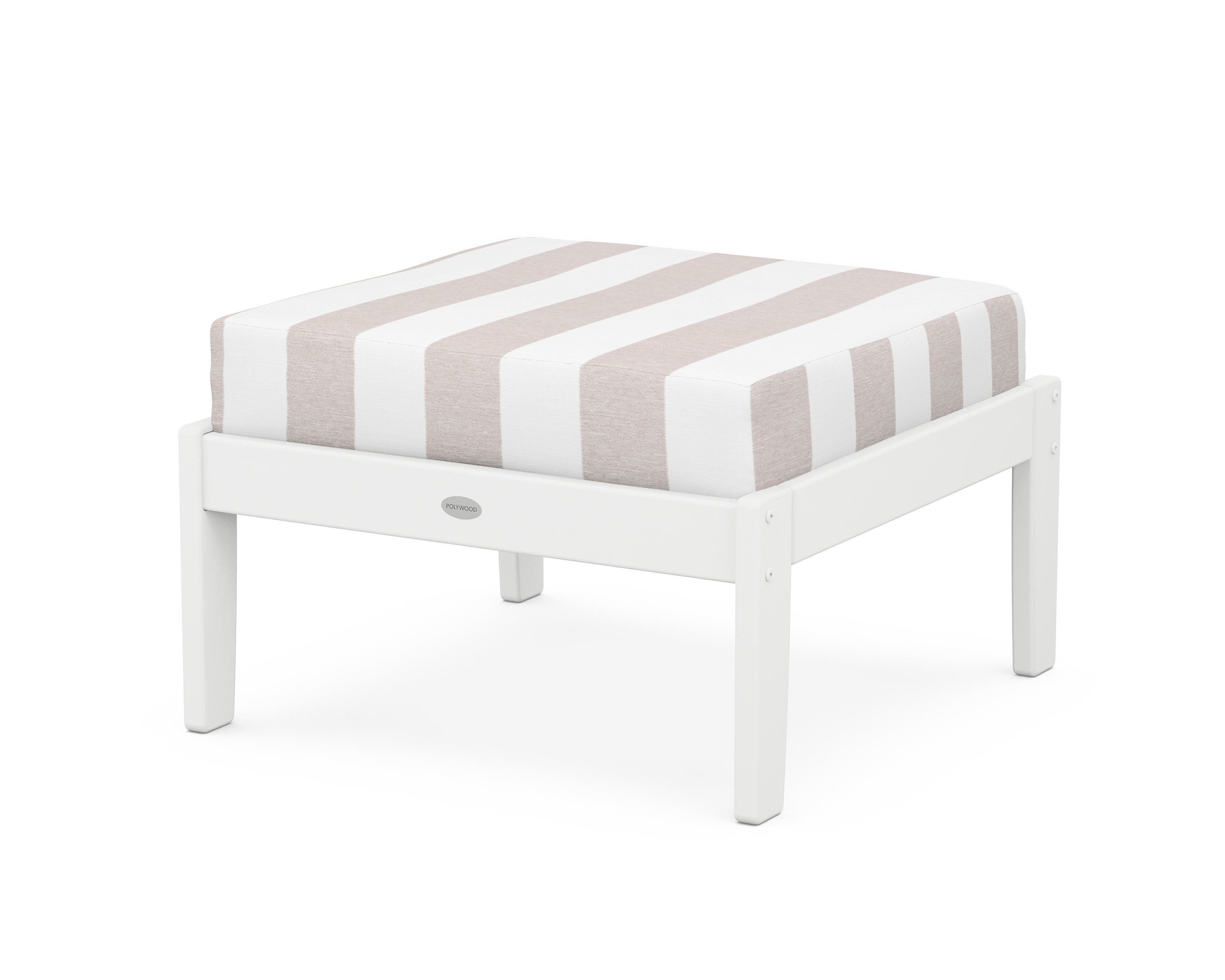 POLYWOOD® Braxton Deep Seating Ottoman in White / Cabana Stripe Dune Burlap