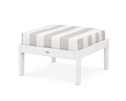 POLYWOOD® Braxton Deep Seating Ottoman in White / Cabana Stripe Dune Burlap