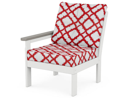 POLYWOOD® Vineyard Modular Left Arm Chair in White / Driftwood / Trellis Crimson