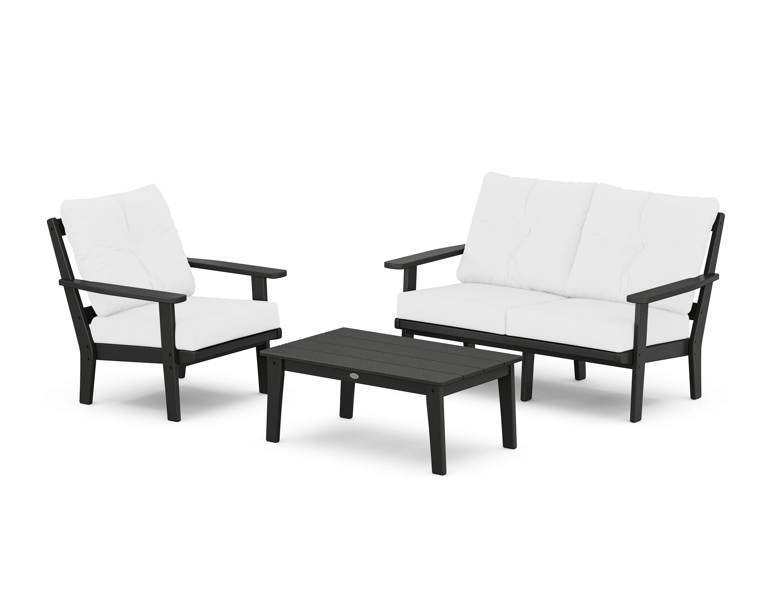 POLYWOOD® Oxford 3-Piece Deep Seating Set with Loveseat in Black / Natural