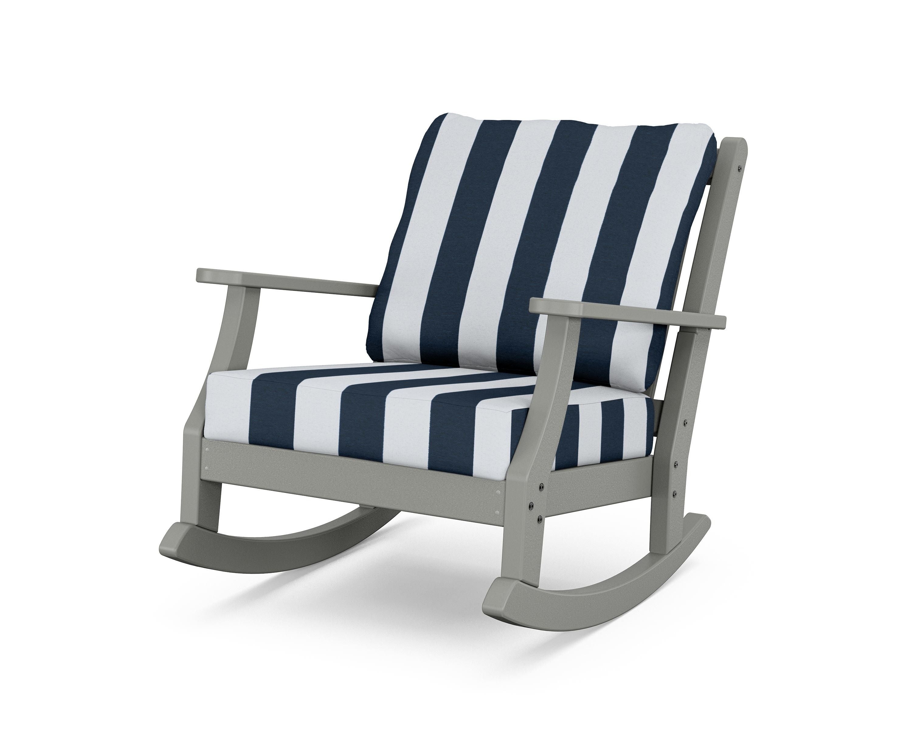 Country Living Wovendale Deep Seating Rocking Chair in Slate Grey / Cabana Stripe Marine Indigo