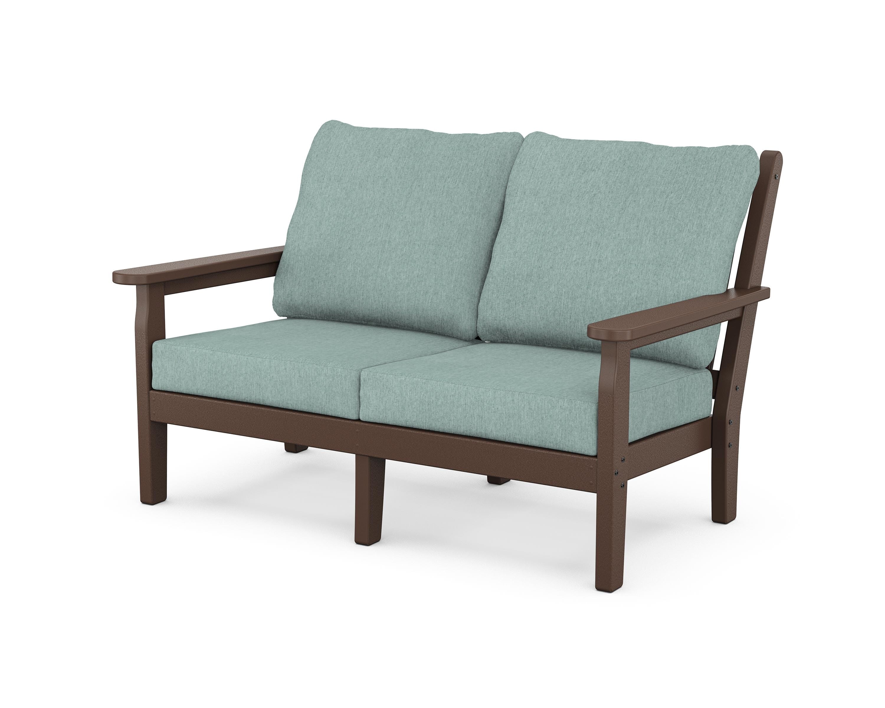 POLYWOOD® Chippendale Deep Seating Loveseat in Mahogany / Glacier Spa