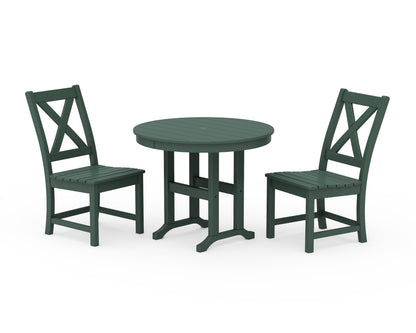 POLYWOOD® Braxton Side Chair 3-Piece Round Dining Set in Green