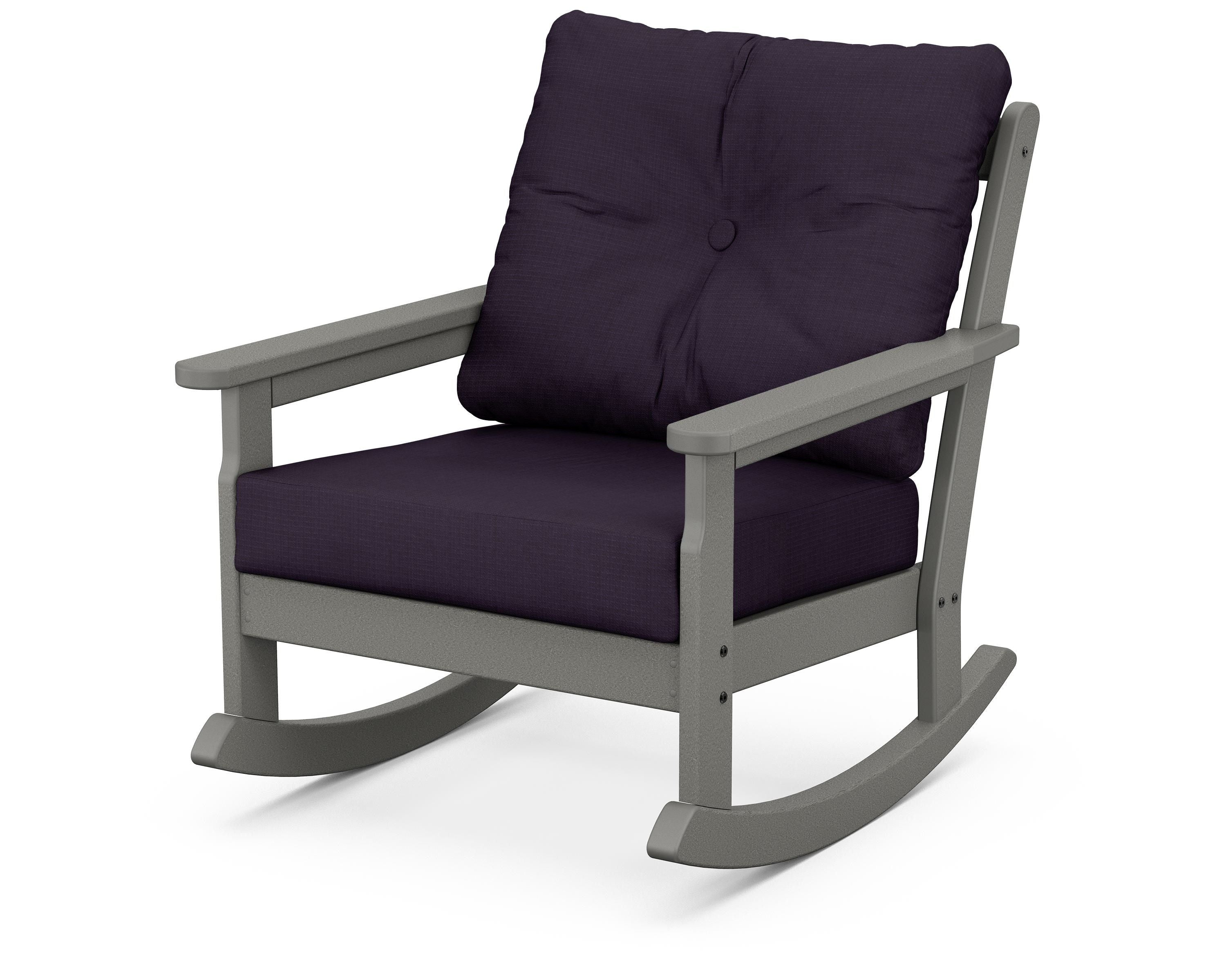 POLYWOOD® Vineyard Deep Seating Rocking Chair in Slate Grey / Navy Linen
