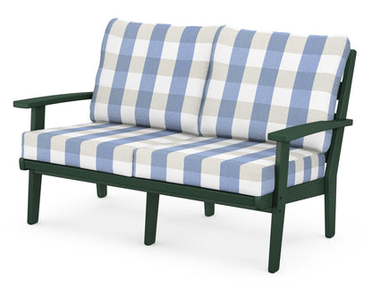POLYWOOD® Grant Park Deep Seating Loveseat in Green / Buffalo Plaid Sky Blue