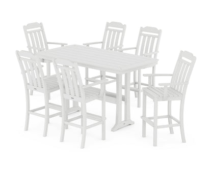 Country Living Cottage Arm Chair 7-Piece Bar Set with Trestle Legs in White
