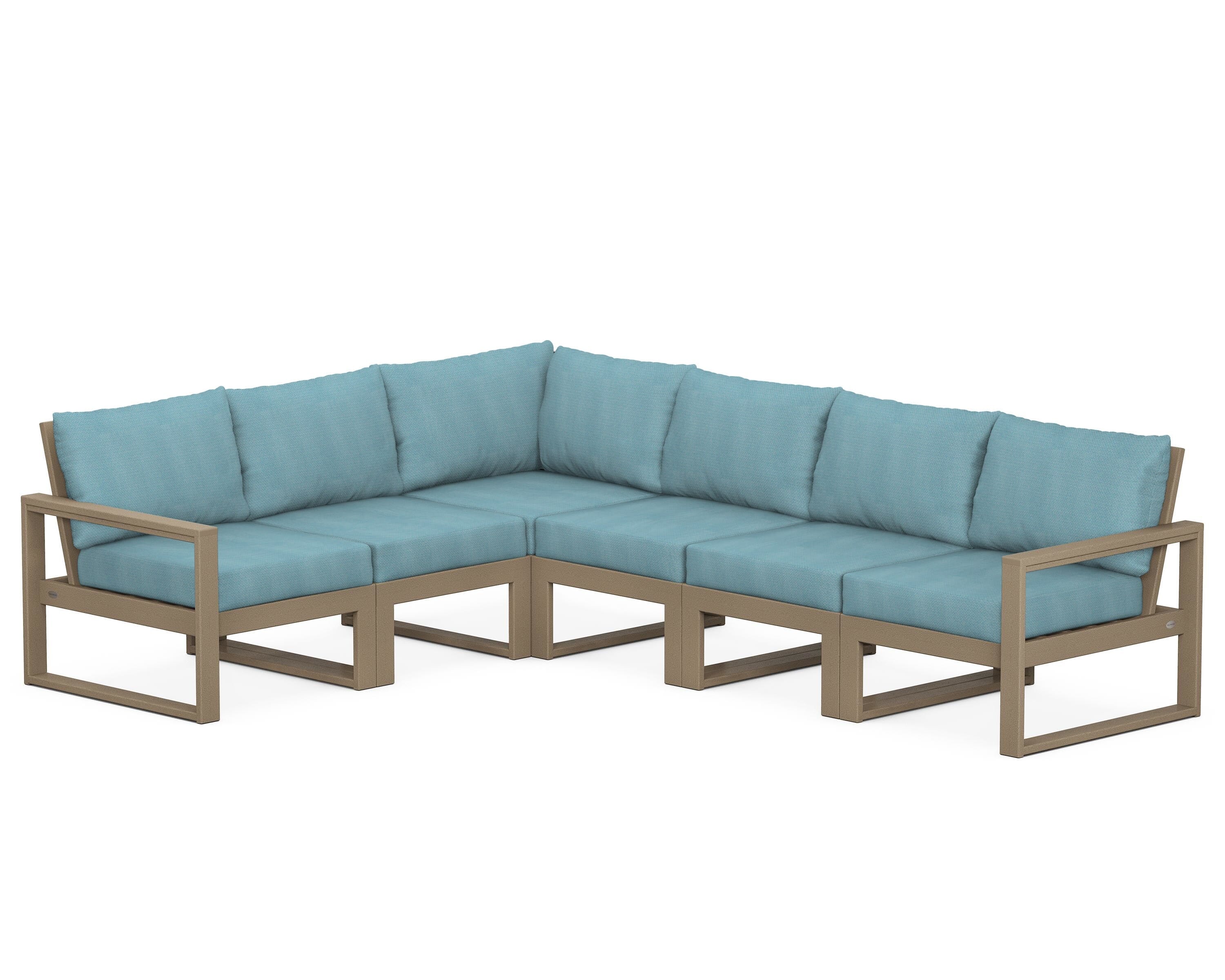 POLYWOOD® EDGE 6-Piece Modular Deep Seating Set in Vintage Sahara / Lattice Sky Blue