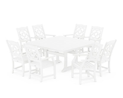 Martha Stewart by POLYWOOD® Chinoiserie 9-Piece Square Dining Set with Trestle Legs in White