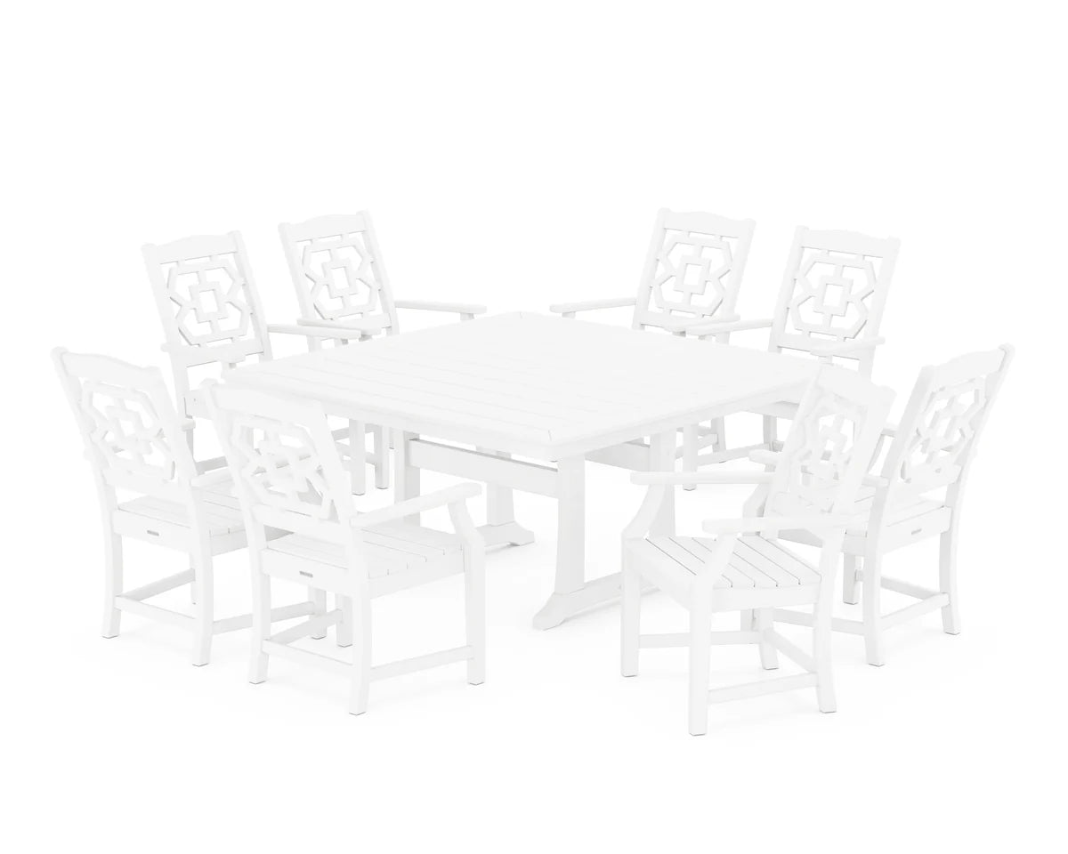 Chinoiserie 9-Piece Square Dining Set with Trestle Legs