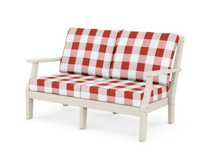 Martha Stewart by POLYWOOD® Chinoiserie Deep Seating Loveseat in Sand / Buffalo Plaid Crimson
