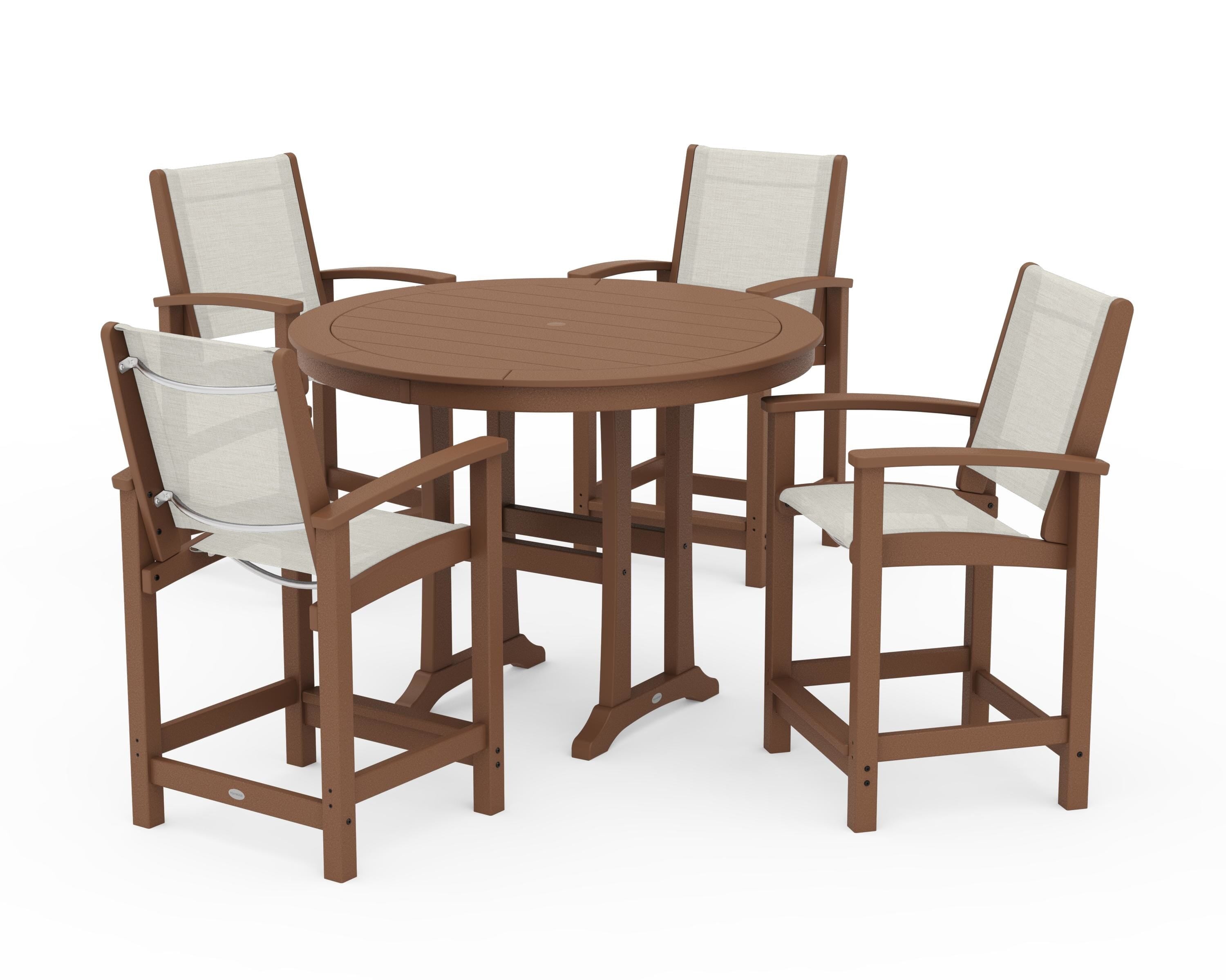 POLYWOOD® Coastal 5-Piece Counter Set in Teak / Parchment Sling