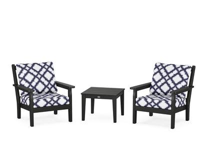 POLYWOOD® Chippendale 3-Piece Deep Seating Set in Black / Trellis Navy