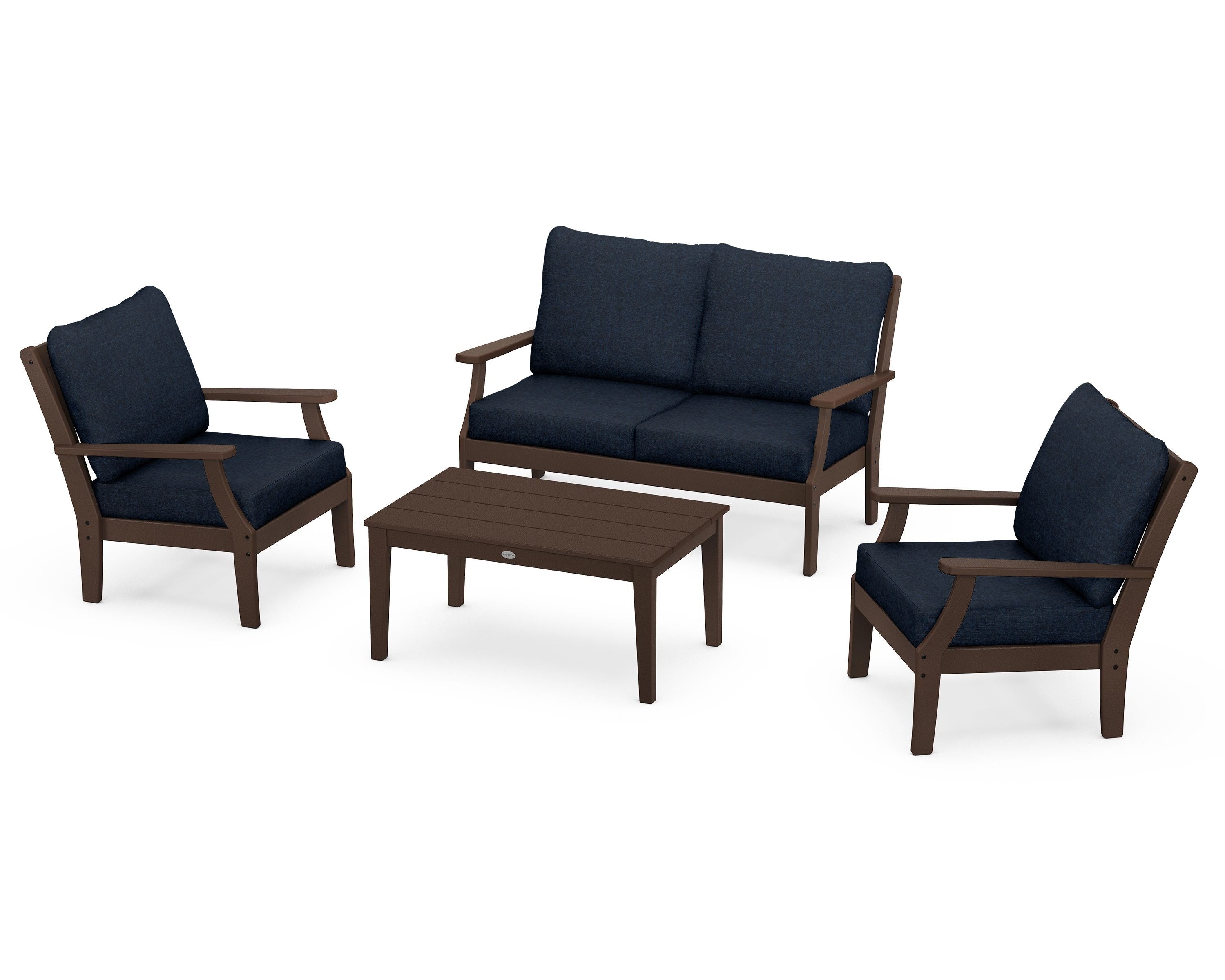 POLYWOOD® Braxton 4-Piece Deep Seating Chair Set in Mahogany / Marine Indigo
