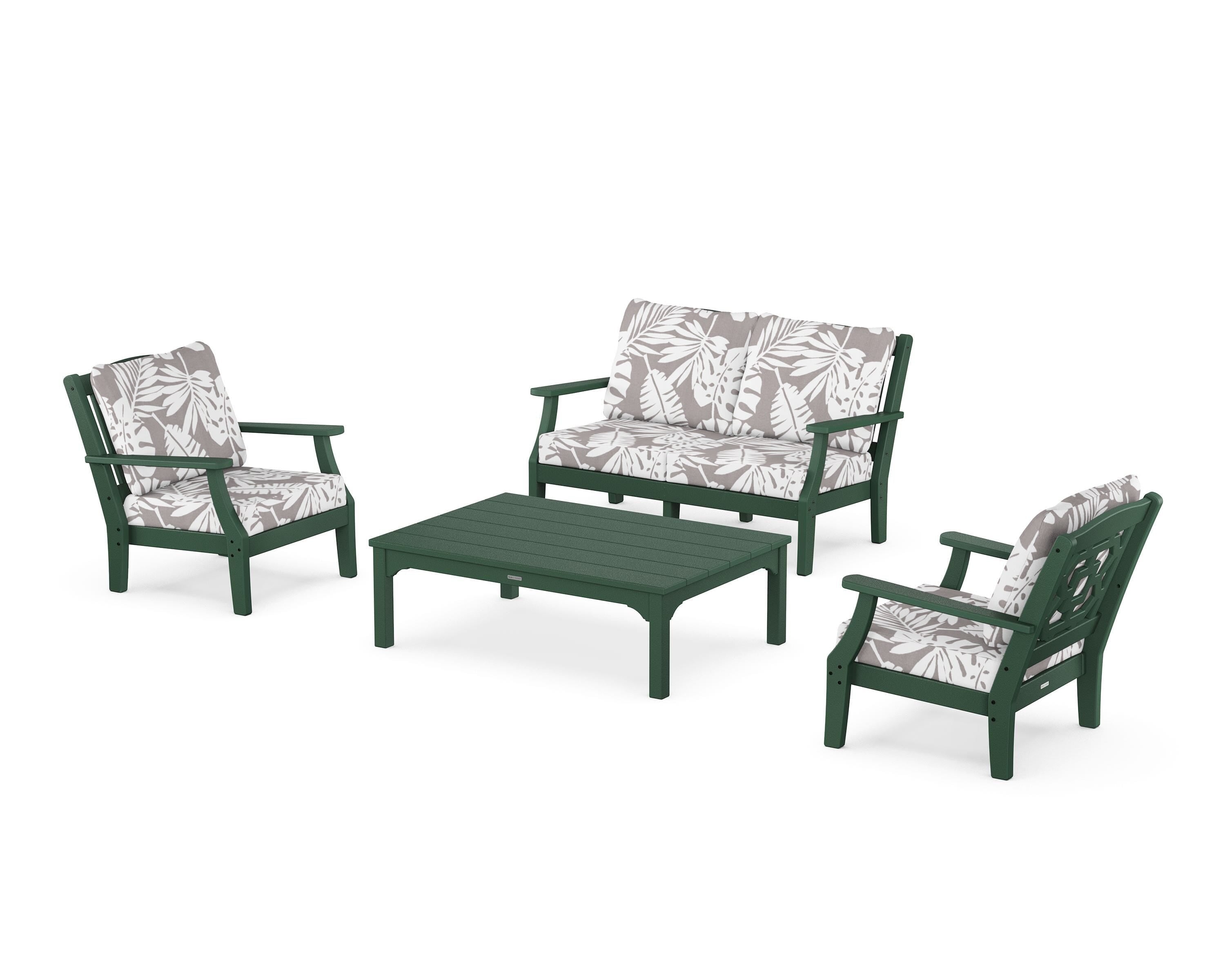 Martha Stewart by POLYWOOD® Chinoiserie 4-Piece Deep Seating Set with Loveseat in Green / Leaf Grey Mist