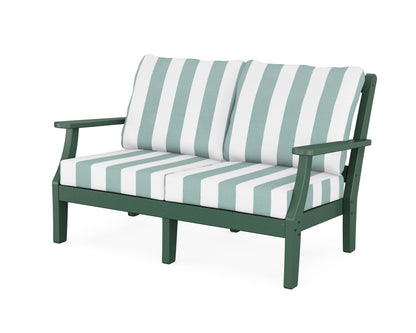 Martha Stewart by POLYWOOD® Chinoiserie Deep Seating Loveseat in Green / Cabana Stripe Glacier Spa