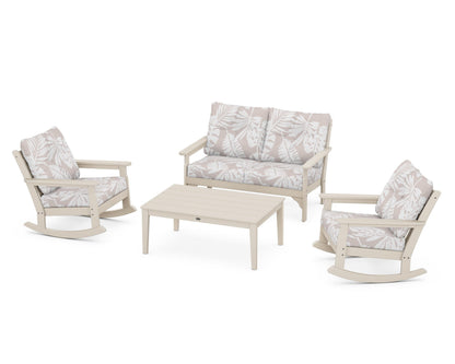 POLYWOOD® Vineyard 4-Piece Deep Seating Rocking Chair Set in Sand / Leaf Dune Burlap