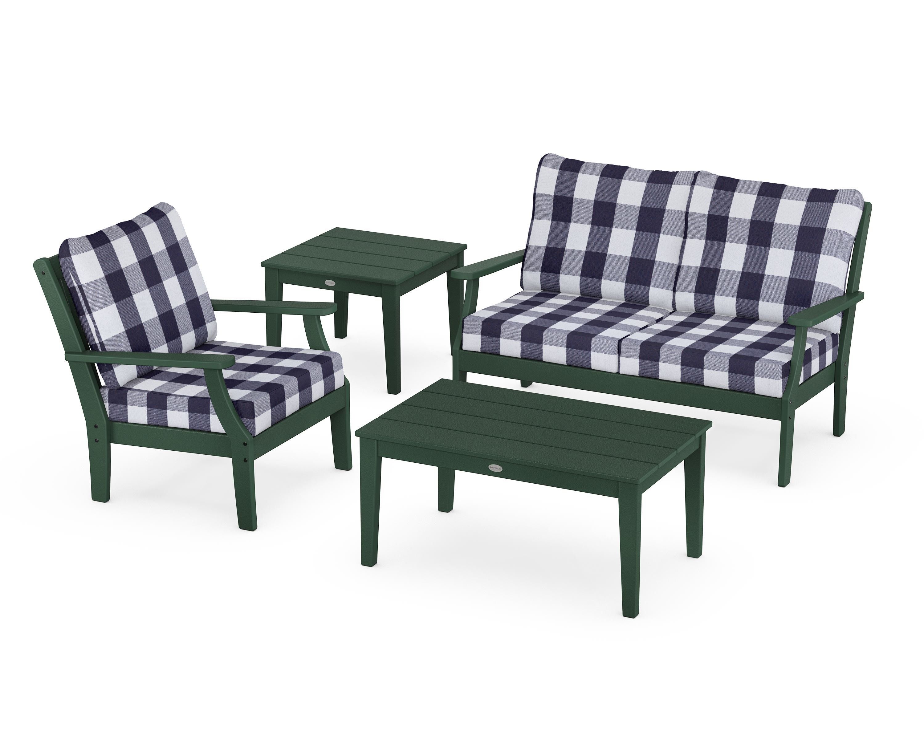 POLYWOOD® Braxton 4-Piece Deep Seating Set in Green / Buffalo Plaid Navy