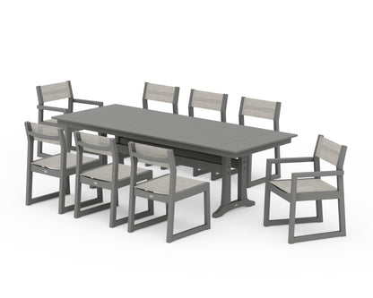 POLYWOOD® EDGE Sling 9-Piece Farmhouse Trestle Dining Set in Slate Grey / Birch Sling