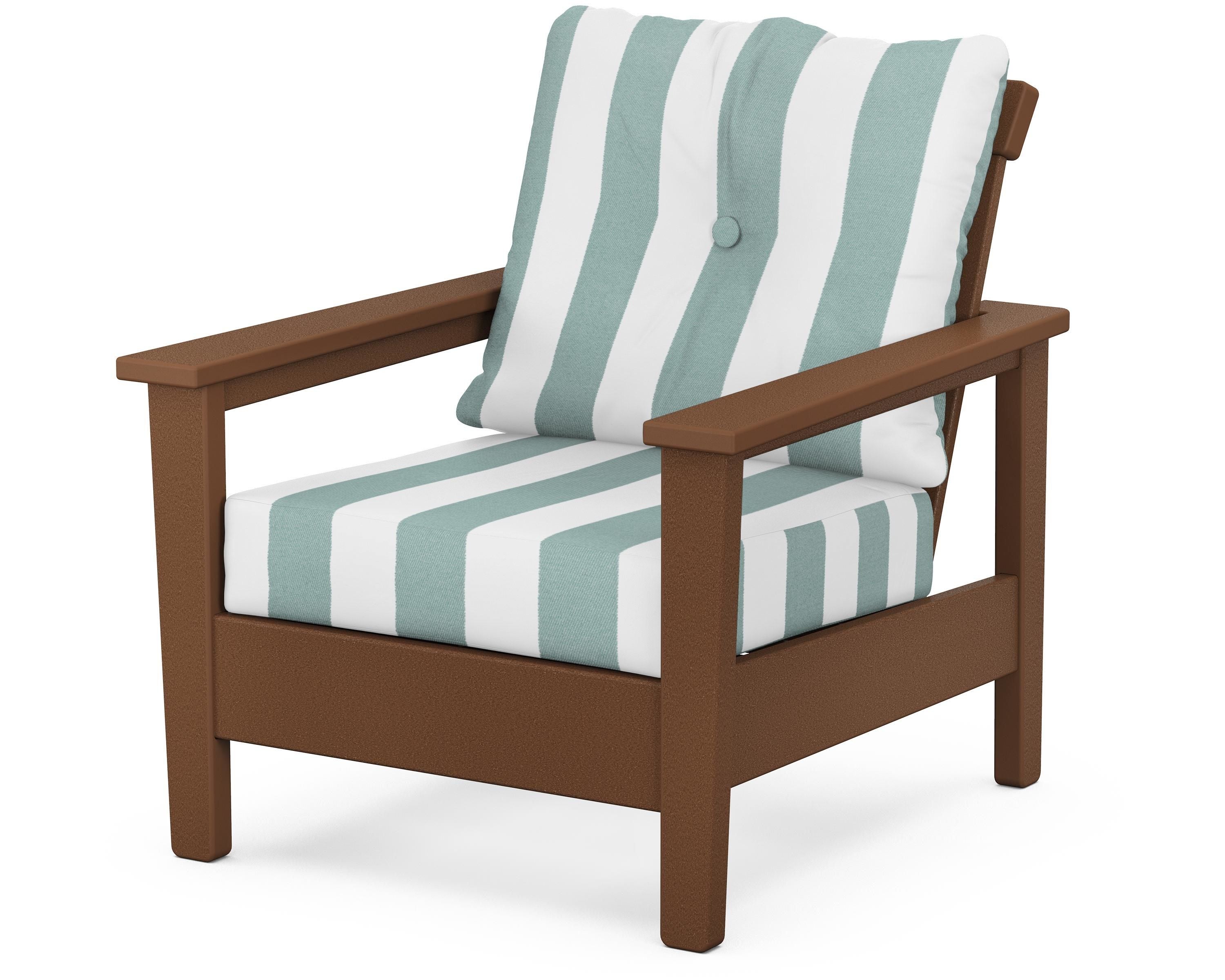 POLYWOOD® Prescott Deep Seating Chair in Teak / Cabana Stripe Glacier Spa