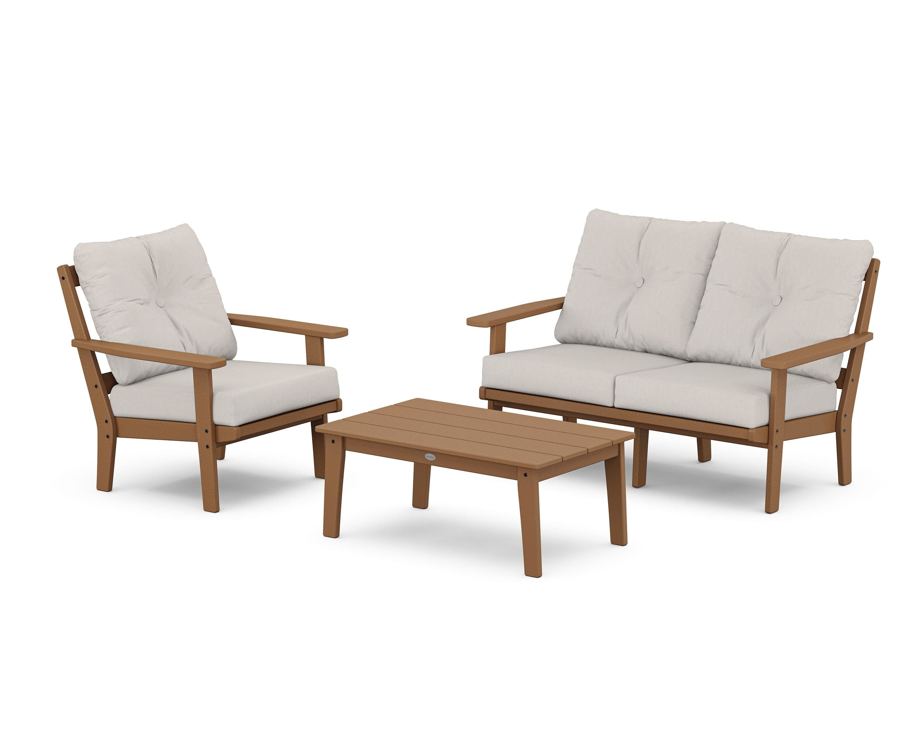 POLYWOOD® Oxford 3-Piece Deep Seating Set with Loveseat in Teak / Cast Ash