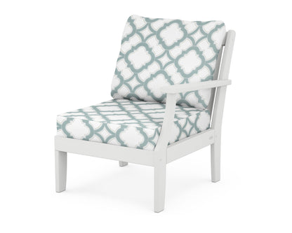 POLYWOOD® Braxton Modular Right Arm Chair in White / Trellis Glacier Spa