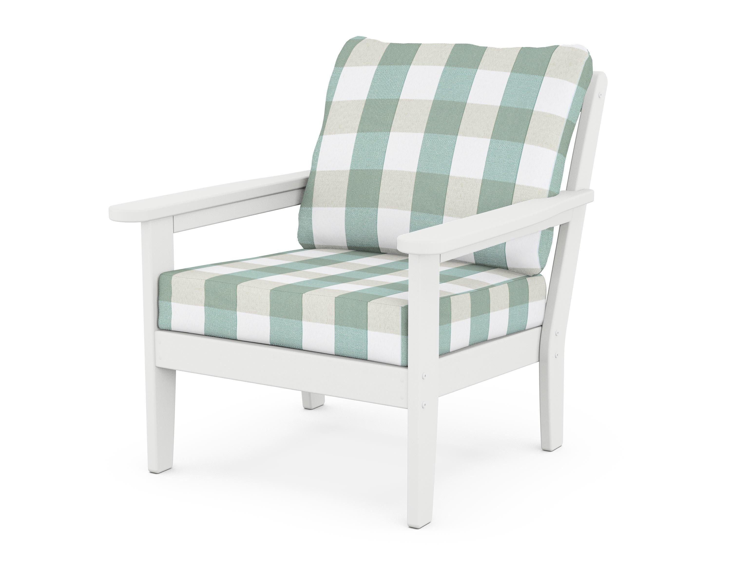 Country Living Cottage Deep Seating Chair in White / Buffalo Plaid Glacier Spa