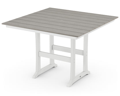 POLYWOOD® Farmhouse Trestle 59" Bar Table in White / Driftwood