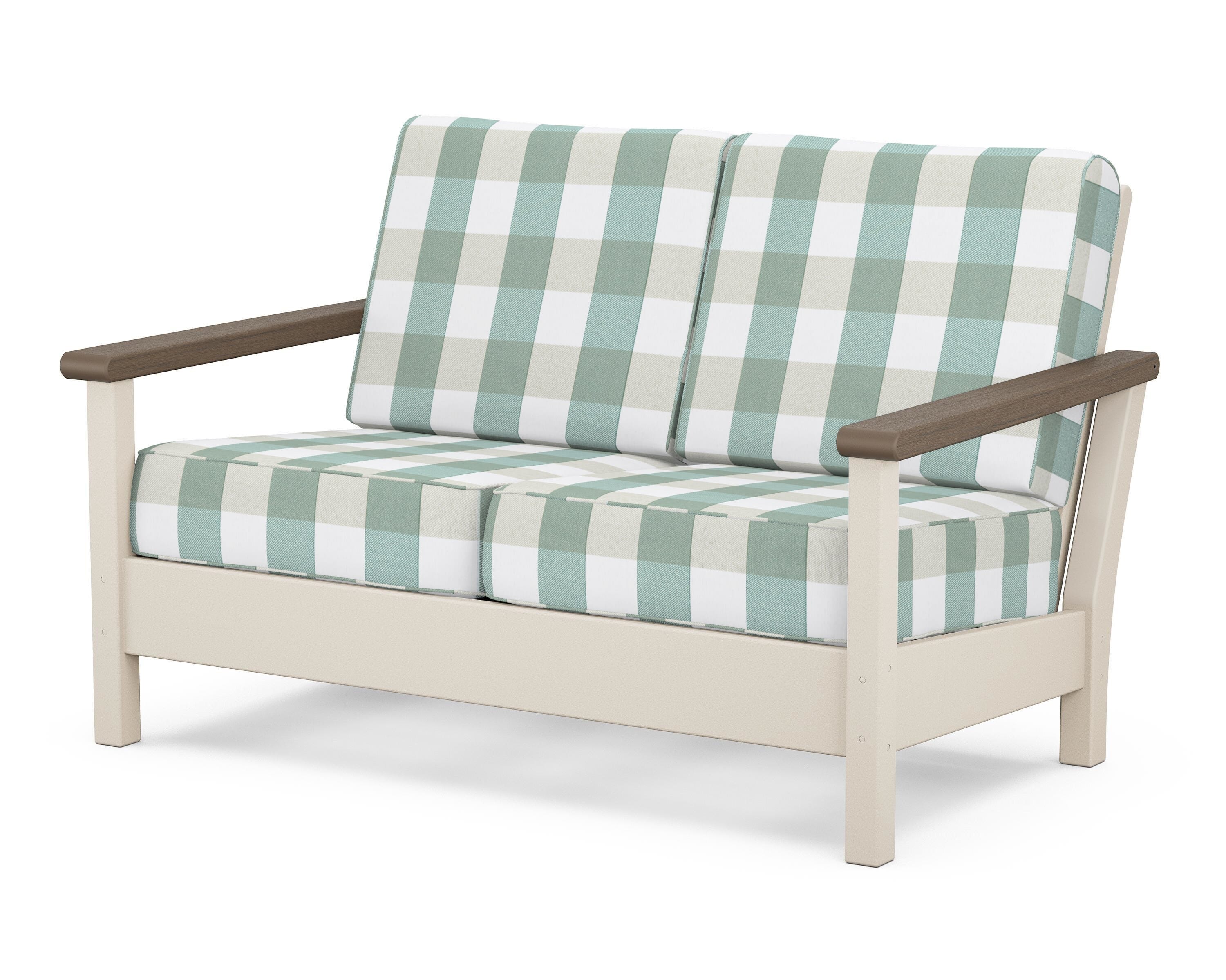 POLYWOOD® Harbour Deep Seating Loveseat in Sand / Kona / Buffalo Plaid Glacier Spa