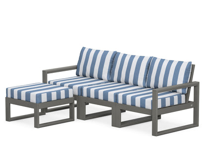 POLYWOOD® EDGE 4-Piece Modular Deep Seating Set with Ottoman in Slate Grey / Cabana Stripe Sky Blue